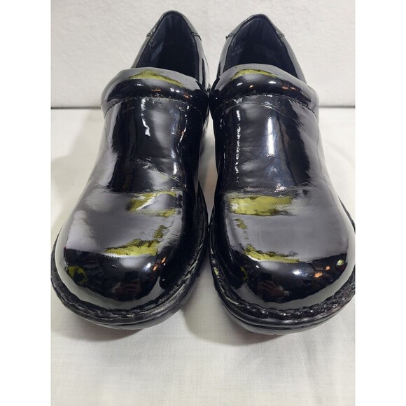 B.O.C. Nurse Platform Leather Slip On Clogs Work Shoes 9 Black Shiney - Picture 1 of 7